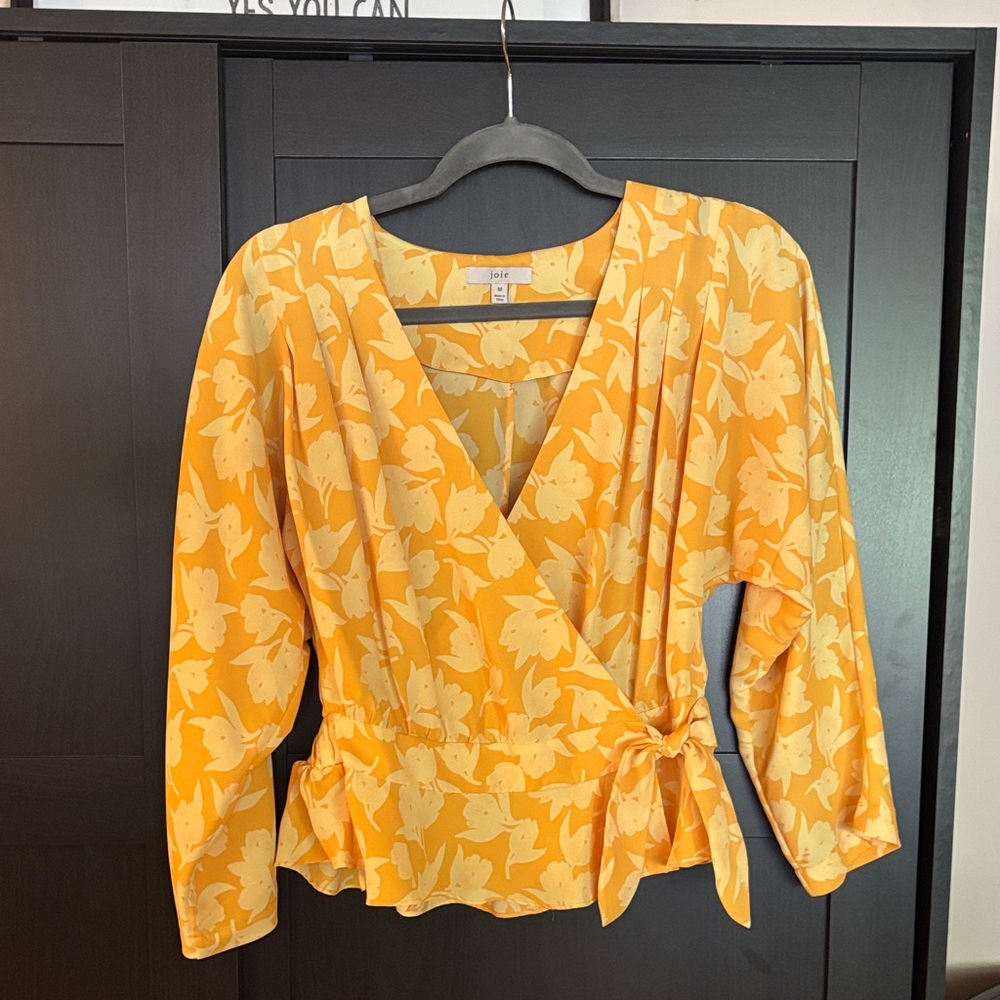 Joie Yellow Floral Wrap Blouse